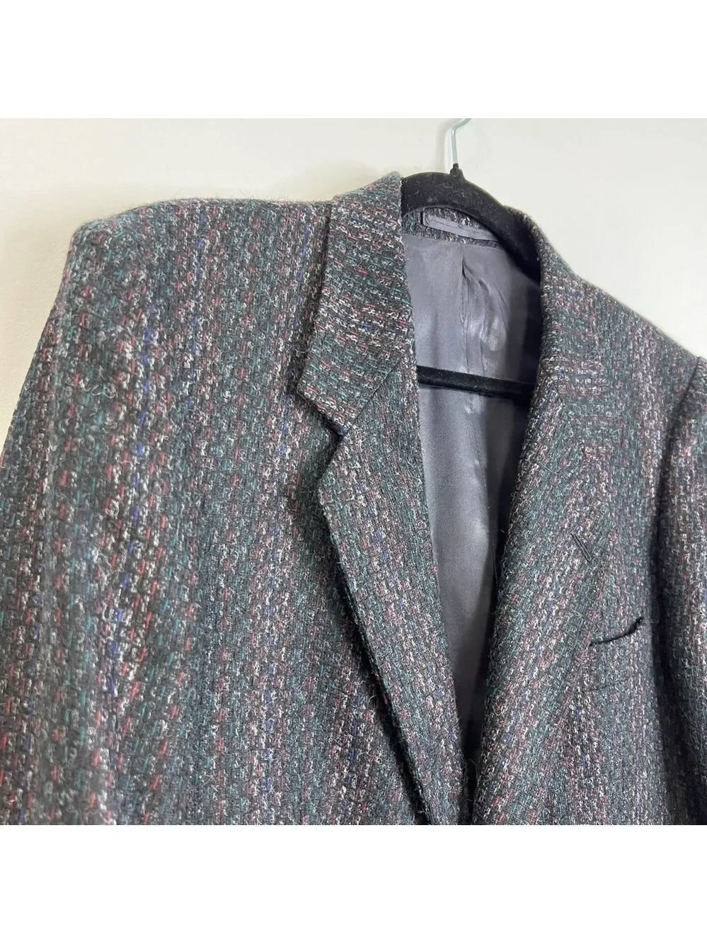 Vintage 100% wool black multi colour tweed blazer 40 R - Picture 7 of 12
